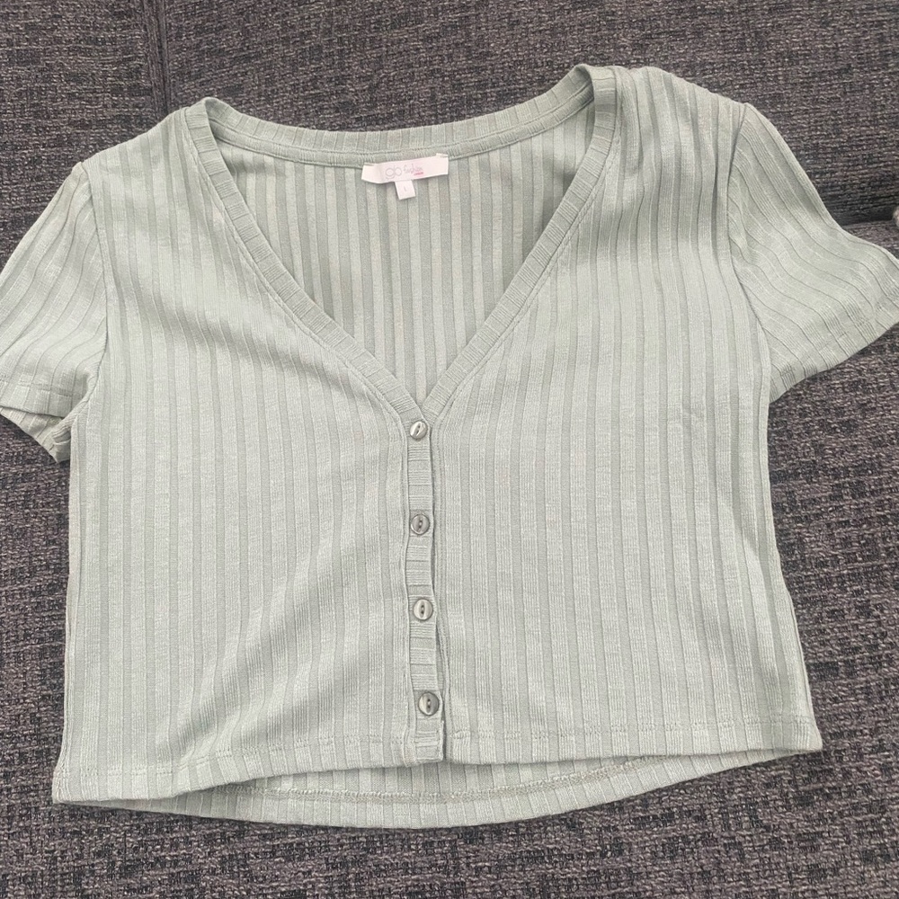 Light Green Ribbed Button-Up Top